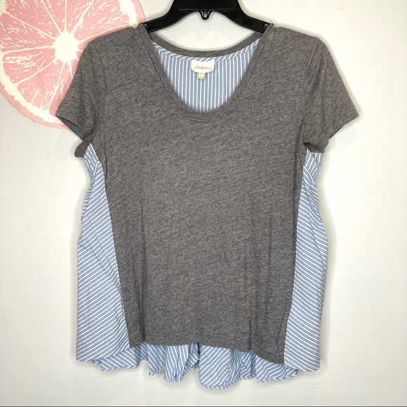 Deletta Anthropologie Callisto grey mixed materials short sleeve shirt size xs - Picture 2 of 8